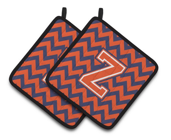 CJ1042-ZPTHD Letter Z Chevron Orange & Blue Pair of Pot Holders, 7.5 x 3 x 7.5 in.