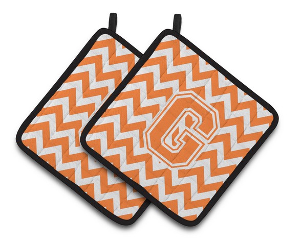 Letter G Chevron Orange & White Pair of Pot Holders - 7.5 x 3 x 7.5 in.