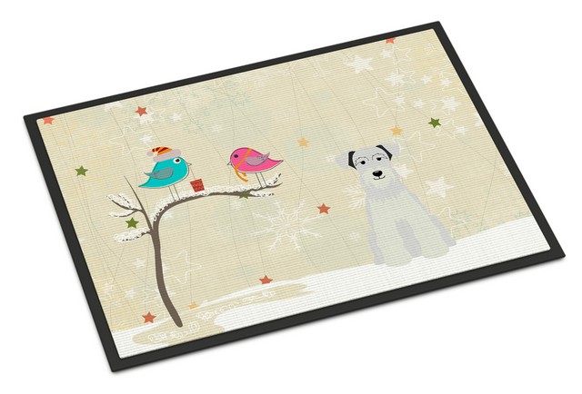 BB2525JMAT Christmas Presents Between Friends Miniature Schanuzer White Indoor or Outdoor Mat, 24 x 0.25 x 36 in.