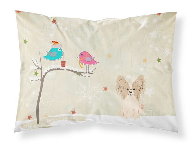 BB2549PILLOWCASE Christmas Presents Between Friends Papillon Sable White Fabric Standard Pillowcase, 20.5 x 0.25 x 30 in.