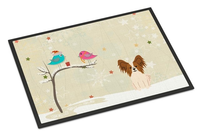 Christmas Presents Between Friends Papillon Red White Indoor or Outdoor Mat
