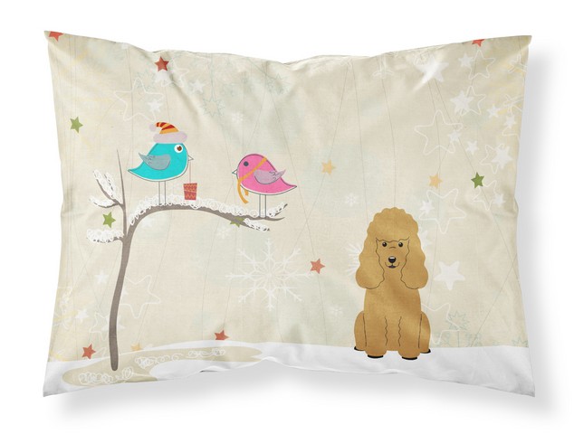 Christmas Presents Between Friends Poodle Tan Fabric Standard Pillowcase