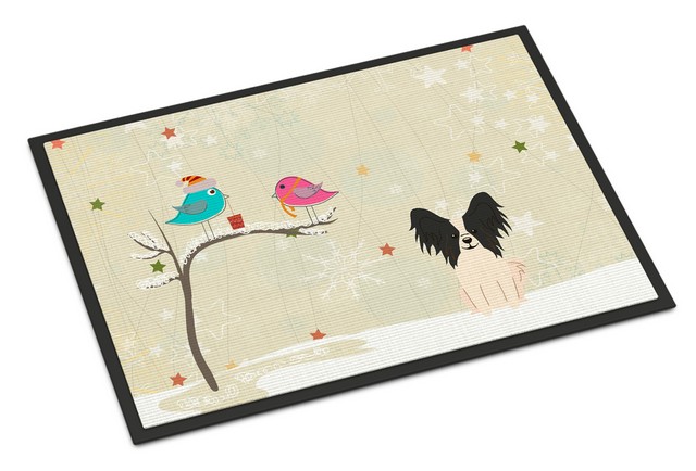 BB2548JMAT Christmas Presents Between Friends Papillon Black White Indoor or Outdoor Mat, 24 x 0.25 x 36 in.