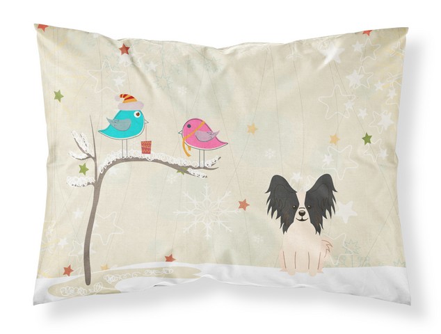 Christmas Presents Between Friends Papillon Black White Fabric Standard Pillowcase