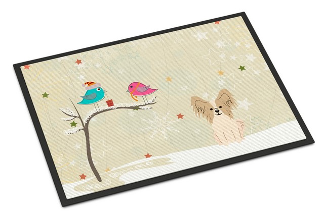 BB2549JMAT Christmas Presents Between Friends Papillon Sable White Indoor or Outdoor Mat, 24 x 0.25 x 36 in.