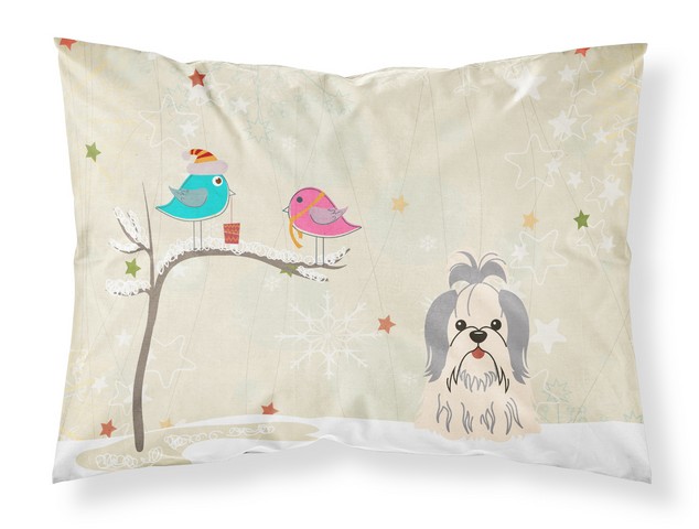 BB2557PILLOWCASE Christmas Presents Between Friends Shih Tzu Silver White Fabric Standard Pillowcase, 20.5 x 0.25 x 30 in.