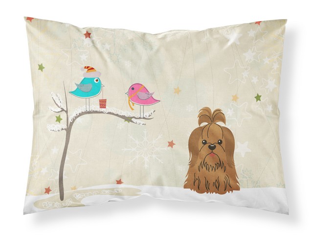 Christmas Presents Between Friends Shih Tzu Chocolate Fabric Standard Pillowcase 20.5 x 0.25 x 30 in.