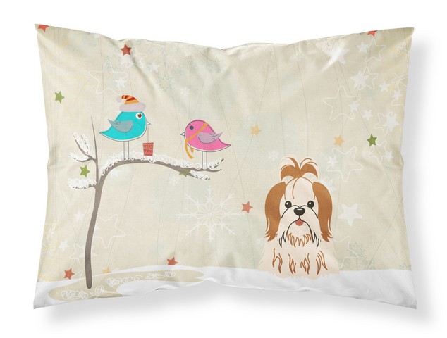 BB2559PILLOWCASE Christmas Presents Between Friends Shih Tzu Red White Fabric Standard Pillowcase, 20.5 x 0.25 x 30 in.