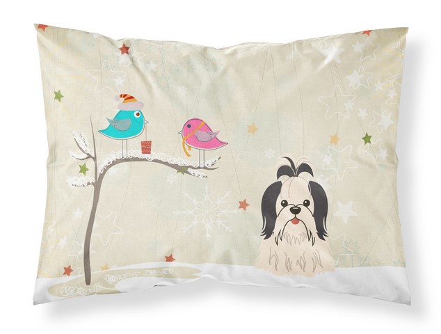 BB2560PILLOWCASE Christmas Presents Between Friends Shih Tzu Black White Fabric Standard Pillowcase, 20.5 x 0.25 x 30 in.