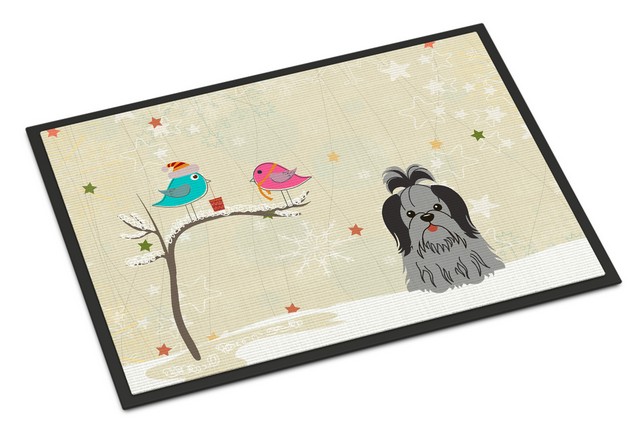 Picture of Carolines Treasures BB2561MAT Christmas Presents Between Friends Shih Tzu Black Silver Indoor or Outdoor Mat, 18 x 0.25 x 27 in.