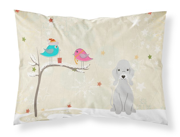 BB2562PILLOWCASE Christmas Presents Between Friends Bedlington Terrier Blue Fabric Standard Pillowcase, 20.5 x 0.25 x 30 in.