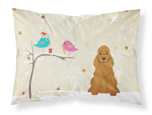 Christmas Presents Between Friends Cocker Spaniel Red Fabric Standard Pillowcase 20.5 x 0.25 x 30 in.