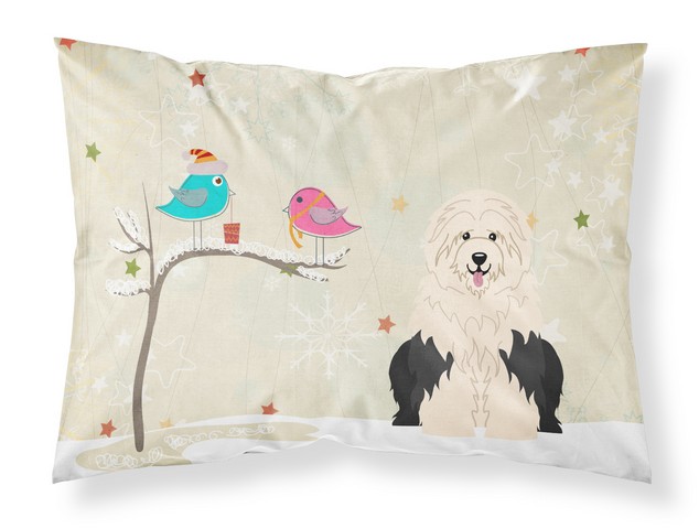 Picture of Carolines Treasures BB2568PILLOWCASE Christmas Presents Between Friends Old English Sheepdog Fabric Standard Pillowcase, 20.5 x 0.25 x 30 in.