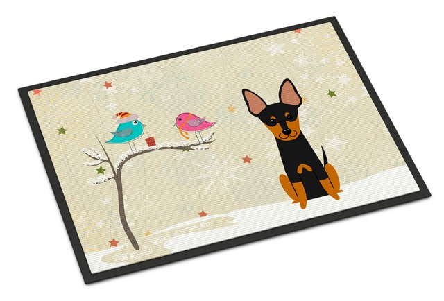 Picture of Carolines Treasures BB2581MAT Christmas Presents Between Friends English Toy Terrier Indoor or Outdoor Mat, 18 x 0.25 x 27 in.