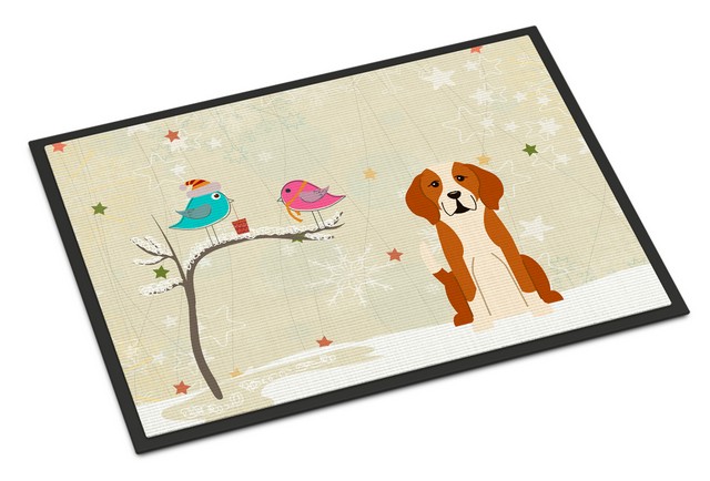Picture of Carolines Treasures BB2582MAT Christmas Presents Between Friends English Foxhound Indoor or Outdoor Mat, 18 x 0.25 x 27 in.