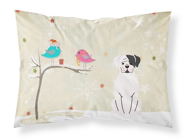 Picture of Carolines Treasures BB2586PILLOWCASE Christmas Presents Between Friends White Boxer Cooper Fabric Standard Pillowcase, 20.5 x 0.25 x 30 in.