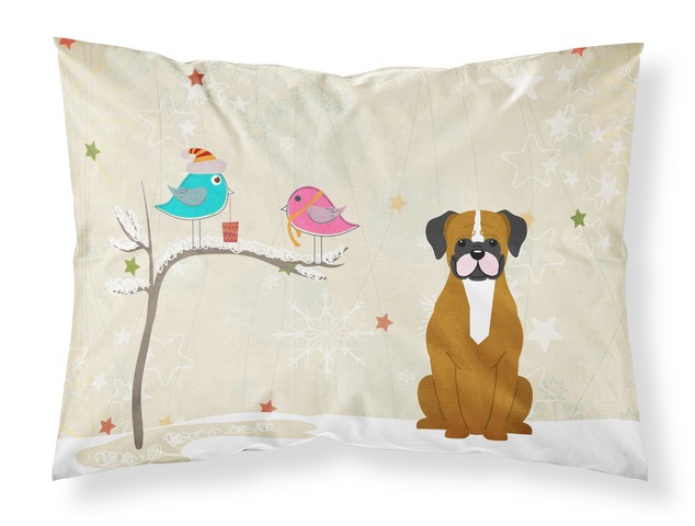 Picture of Carolines Treasures BB2588PILLOWCASE Christmas Presents Between Friends Flashy Fawn Boxer Fabric Standard Pillowcase, 20.5 x 0.25 x 30 in.