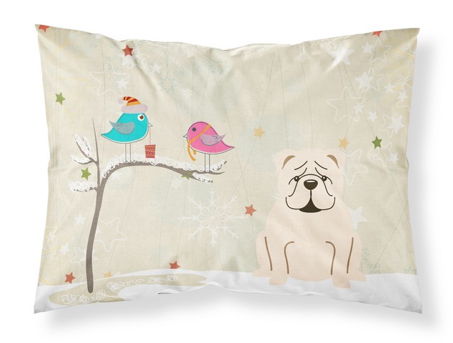 Picture of Carolines Treasures BB2595PILLOWCASE Christmas Presents Between Friends English Bulldog White Fabric Standard Pillowcase, 20.5 x 0.25 x 30 in.
