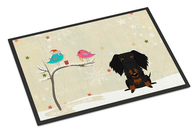 BB2599MAT Christmas Presents Between Friends Wire Haired Dachshund Black Tan Indoor or Outdoor Mat, 18 x 0.25 x 27 in.