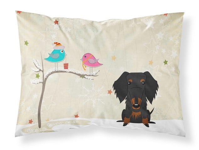 BB2599PILLOWCASE Christmas Presents Between Friends Wire Haired Dachshund Black Tan Fabric Standard Pillowcase, 20.5 x 0.25 x 30 in.