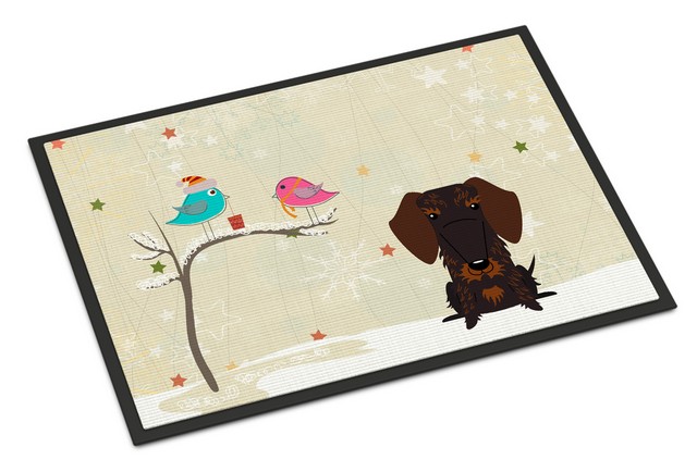 BB2601JMAT Christmas Presents Between Friends Wire Haired Dachshund Chocolate Indoor or Outdoor Mat, 24 x 0.25 x 36 in.