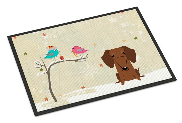BB2602MAT Christmas Presents Between Friends Dachshund Red Brown Indoor or Outdoor Mat, 18 x 0.25 x 27 in.