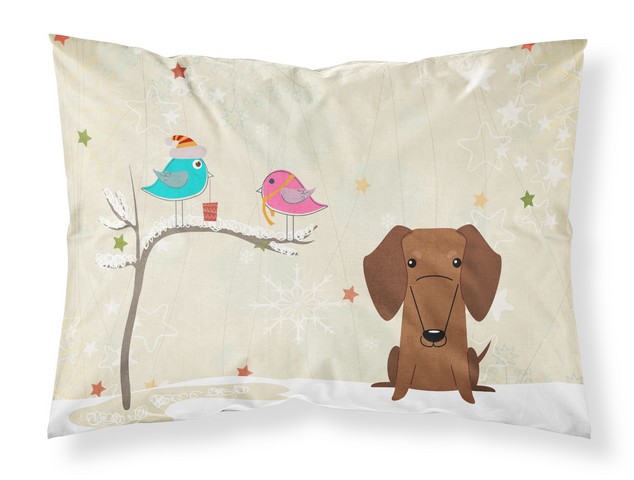 BB2602PILLOWCASE Christmas Presents Between Friends Dachshund Red Brown Fabric Standard Pillowcase, 20.5 x 0.25 x 30 in.