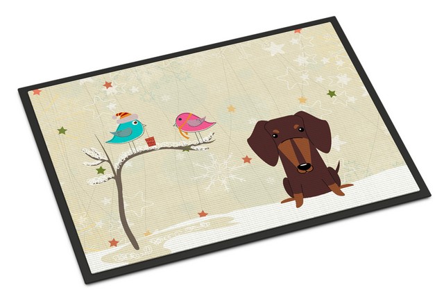BB2603MAT Christmas Presents Between Friends Dachshund Chocolate Indoor or Outdoor Mat, 18 x 0.25 x 27 in.