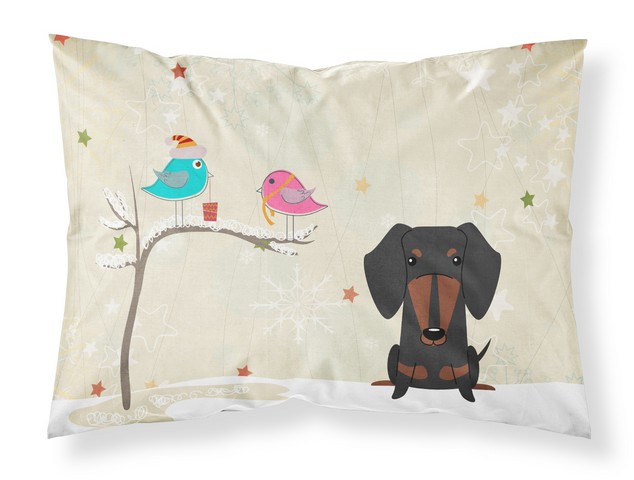 BB2604PILLOWCASE Christmas Presents Between Friends Dachshund Black Tan Fabric Standard Pillowcase, 20.5 x 0.25 x 30 in.