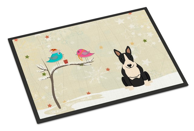 BB2605MAT Christmas Presents Between Friends Bull Terrier Black White Indoor or Outdoor Mat, 18 x 0.25 x 27 in.