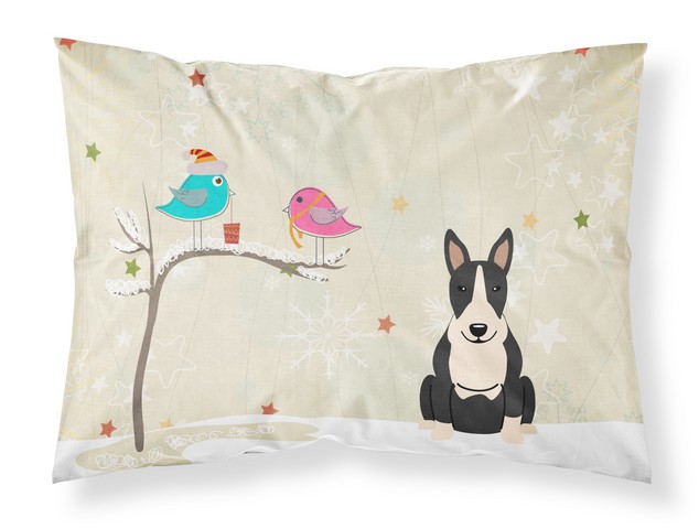 BB2605PILLOWCASE Christmas Presents Between Friends Bull Terrier Black White Fabric Standard Pillowcase, 20.5 x 0.25 x 30 in.