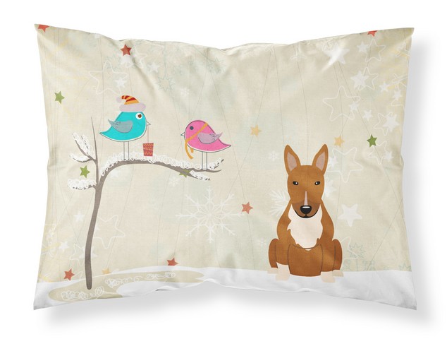 Christmas Presents Between Friends Bull Terrier Red Fabric Standard Pillowcase