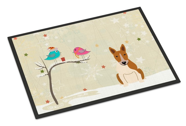 BB2607MAT Christmas Presents Between Friends Bull Terrier Red White Indoor or Outdoor Mat, 18 x 0.25 x 27 in.