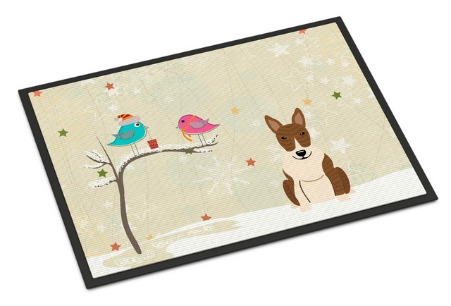 BB2609MAT Christmas Presents Between Friends Bull Terrier Brindle Indoor or Outdoor Mat, 18 x 0.25 x 27 in.