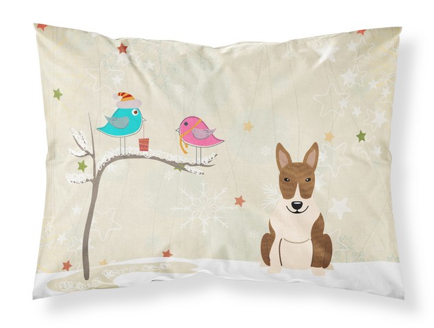 Christmas Presents Between Friends Bull Terrier Brindle Fabric Standard Pillowcase 20.5 x 0.25 x 30 in.