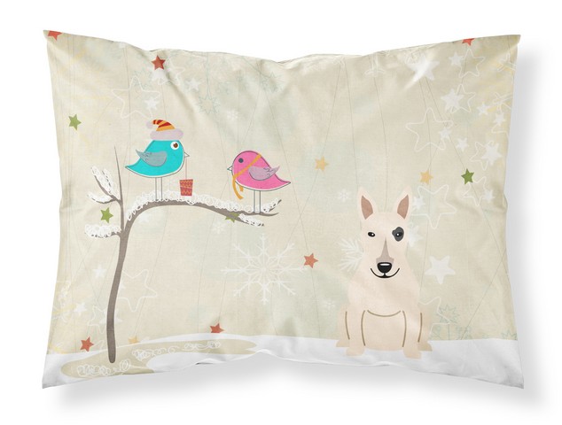 Christmas Presents Between Friends Bull Terrier White Fabric Standard Pillowcase, 20.5 x 0.25 x 30 in.