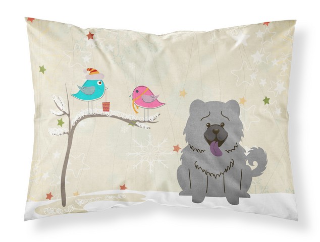 Christmas Presents Between Friends Chow Chow Blue Fabric Standard Pillowcase, 20.5 x 0.25 x 30 in.