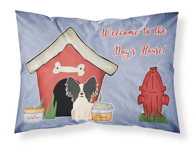 BB2830PILLOWCASE Dog House Collection Papillon Black White Fabric Standard Pillowcase, 20.5 x 0.25 x 30 in.