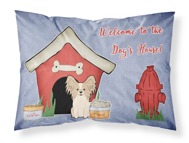 Dog House Collection Papillon Sable White Fabric Standard Pillowcase