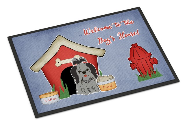 Picture of Carolines Treasures BB2843JMAT Dog House Collection Shih Tzu Black Silver Indoor or Outdoor Mat, 24 x 0.25 x 36 in.