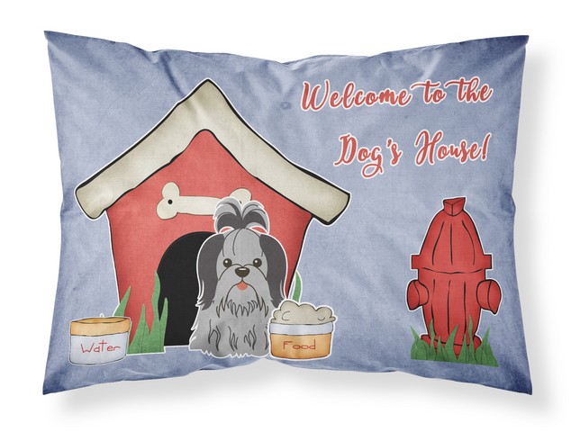 Dog House Collection Shih Tzu Black Silver Fabric Standard Pillowcase