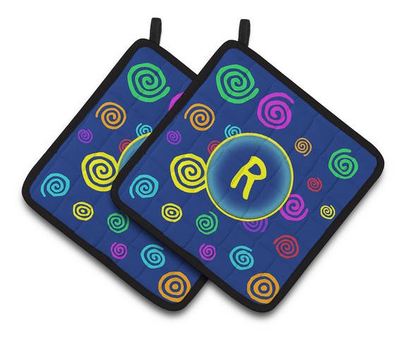 CJ1011-RPTHD Letter R Initial Monogram - Blue Swirls Pair of Pot Holders, 7.5 x 3 x 7.5 in.