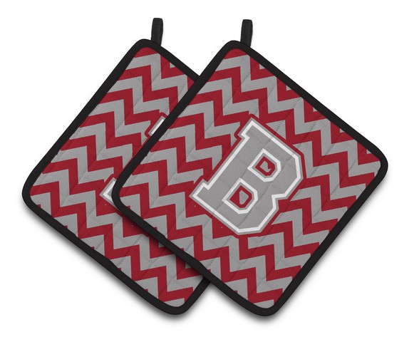 Letter B Chevron Crimson & Grey Pair of Pot Holders