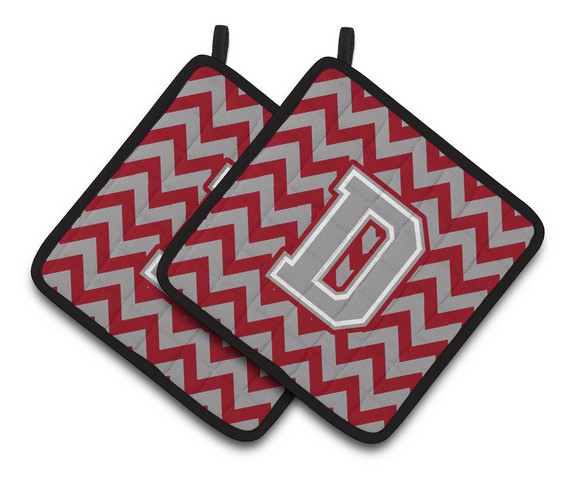 Letter D Chevron Crimson & Grey Pair of Pot Holders