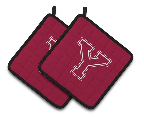 Monogram Initial Y Maroon & White Pair of Pot Holders