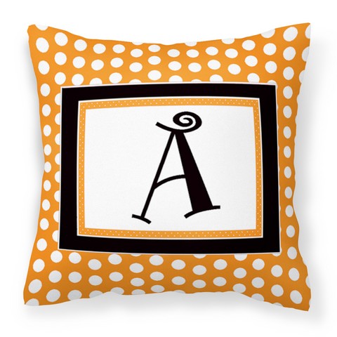 Letter A Monogram - Orange & Black Polka Dots Fabric Decorative Pillow, 14 x 3 x 14 in.