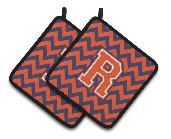 Letter R Chevron Orange & Blue Pair of Pot Holders