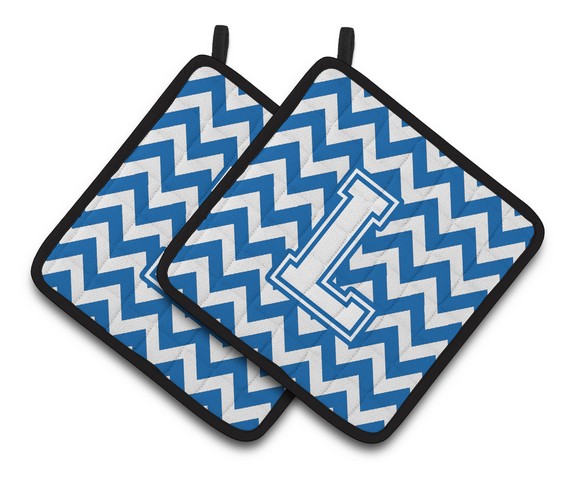 Letter L Chevron Blue & White Pair of Pot Holders