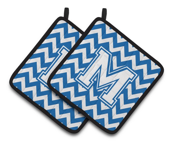 Letter M Chevron Blue & White Pair of Pot Holders