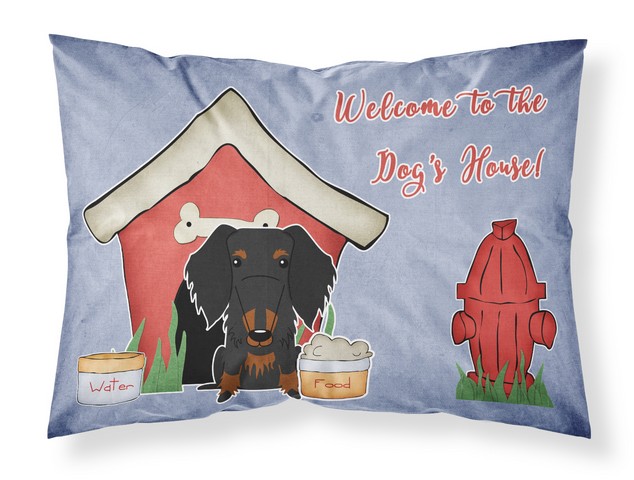 Dog House Collection Wire Haired Dachshund Black Tan Fabric Standard Pillowcase